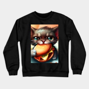 Cat eating Burger Crewneck Sweatshirt